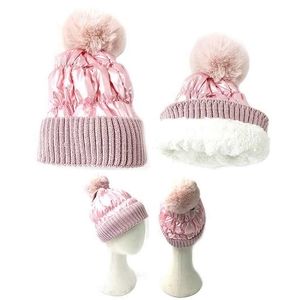 Pink Fleece Lined Fur Pom Pom Winter Beanie Hat Fashion Statement Accessories